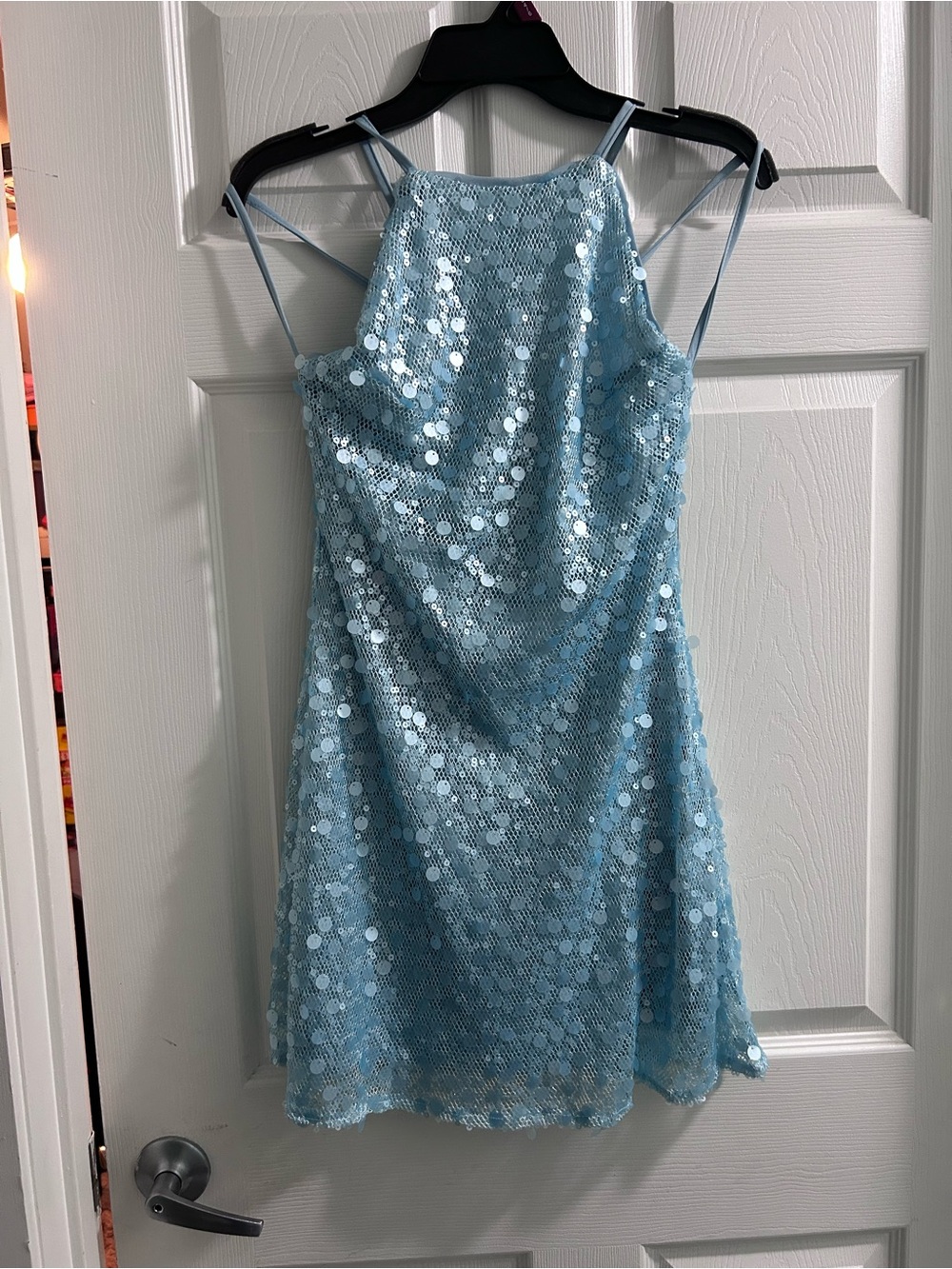 SHEIN Light Blue Sequin Mini Dress